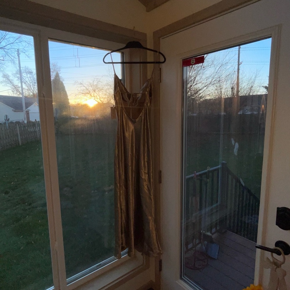 Sold! Gold Zahra Satin Slip Dress - Picture 3 of 12